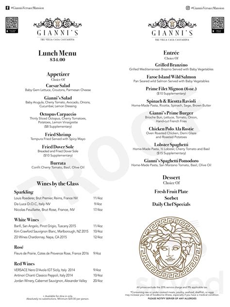 versace mansion restaurant menu prices.